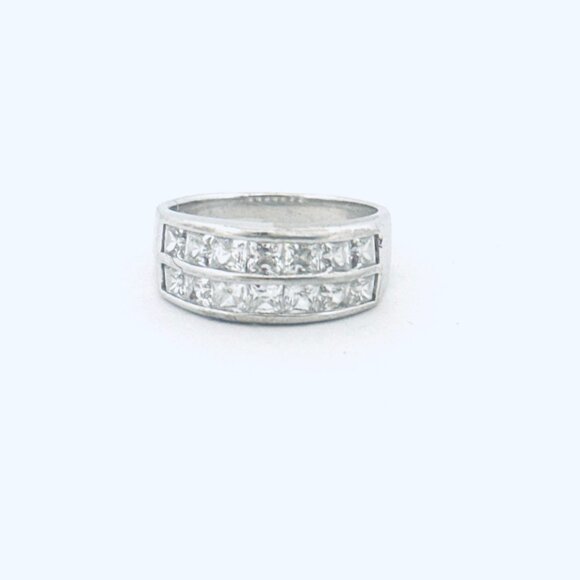 Estate Sterling Silver 925 CZ Ladies Half Eternity Wedding Band Ring Size 8 - Picture 1 of 10